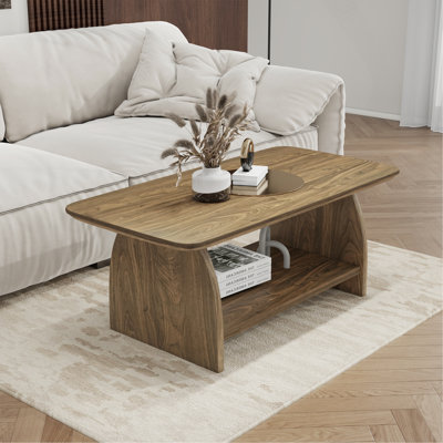 Table basse de salon moderne de 47 pouces, table basse rectangulaire à double couche avec fonction de rangement, conception à coins arrondis, matériau en bois aggloméré, convenant au salon