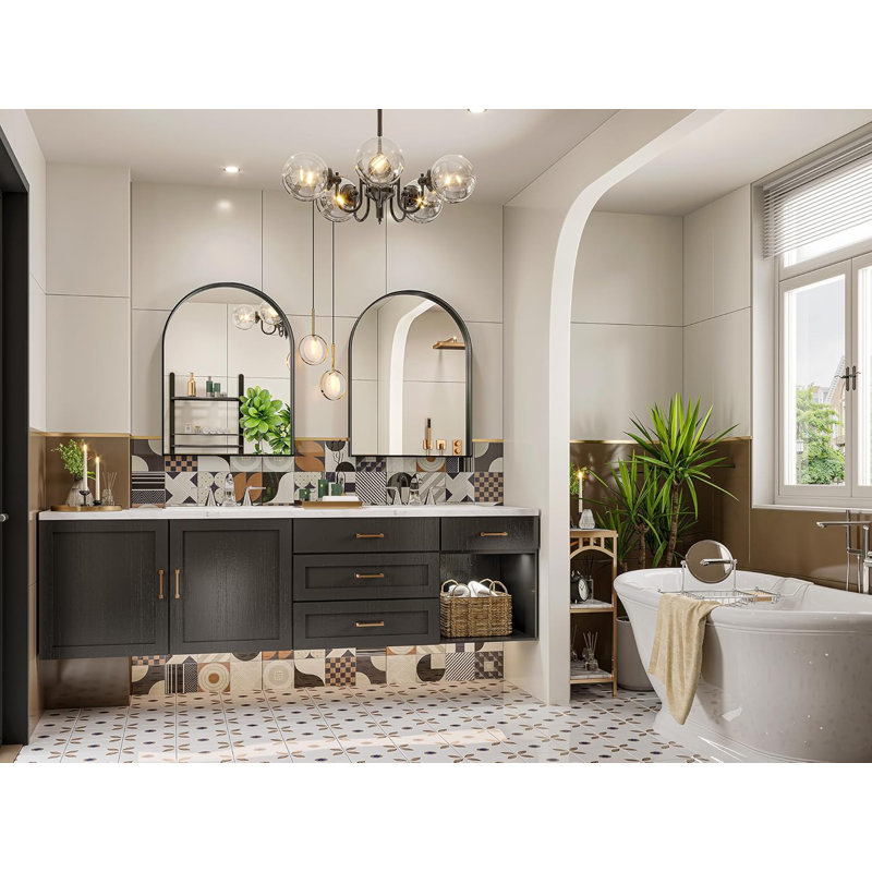 Axia Metal Arch Wall Mounted Mirror, Matte Black, 32" x 24"