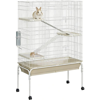 Cage de cochon d'Inde à 4 niveaux, cage Critter Nation avec bouteille d'eau, bol, plateau profond, cages en métal pour petits animaux sur roues pour chinchillas, cochons d'Inde, lapin, rat, planeur de sucre