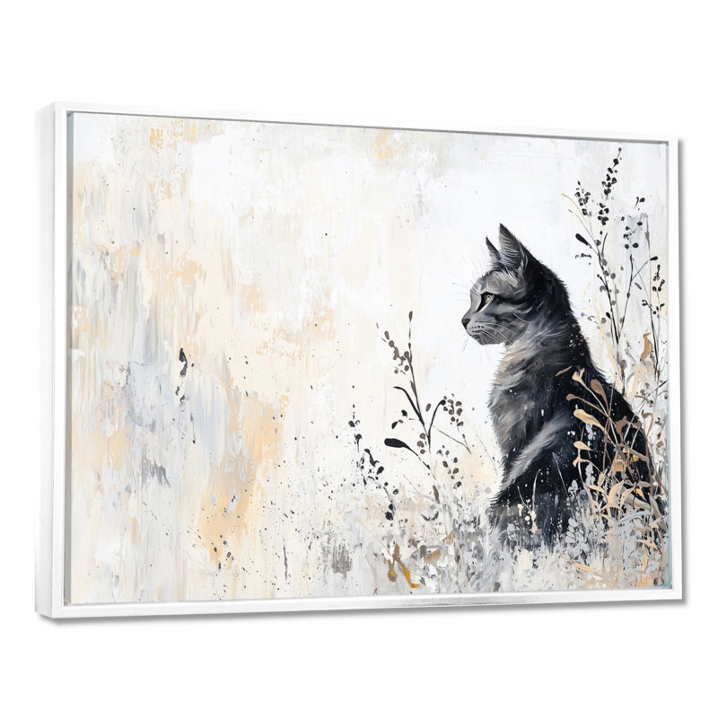 Minimal Meadow Cat - impression sur toile de chat, H 12 po x l 20 po, Impression dans un cadre flottant sans passe-parto