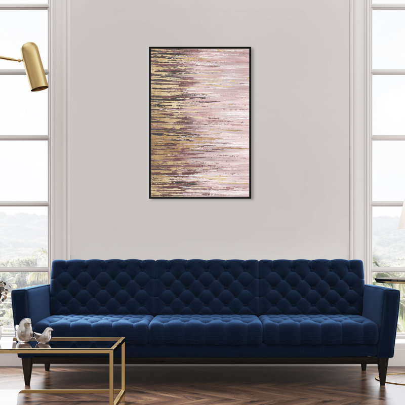 Duo de pluies abstraites II, Glam Gold - peinture, H 36 po x l 24 po, Toile avec cadre noir