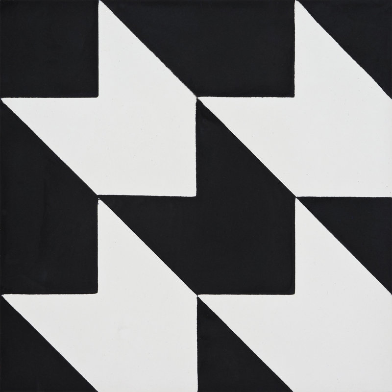 Oujda 8" x 8" Cement Patterned Wall & Floor Tile, Black/White