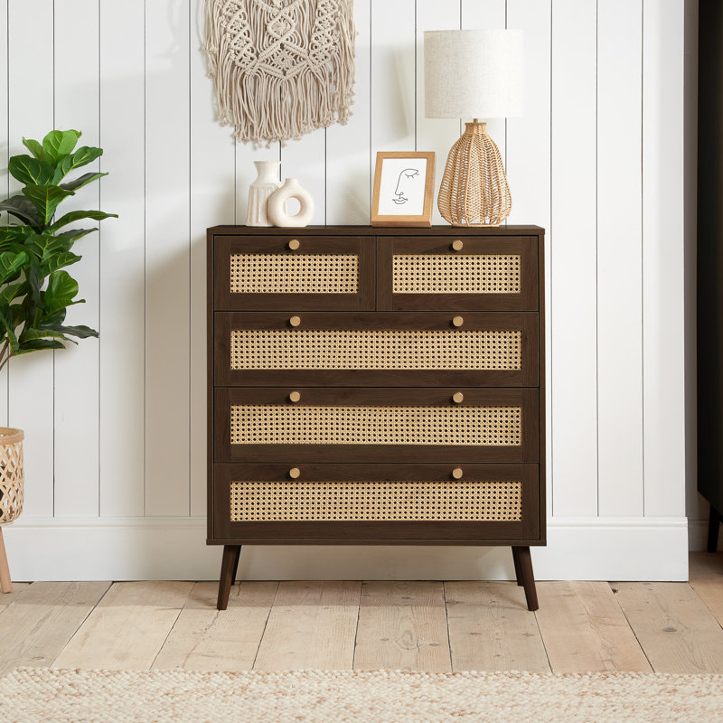 Noemi 85cm W 5 - Drawer Chest of Drawers, Walnut