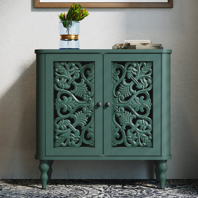 31.5"W 2-Door Cabinet With Roman column legs, Green