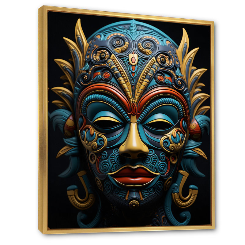 «Jeimi African Masked Splendor II», art mural africain, H 40 po x l 30 po, Cadre flottant doré