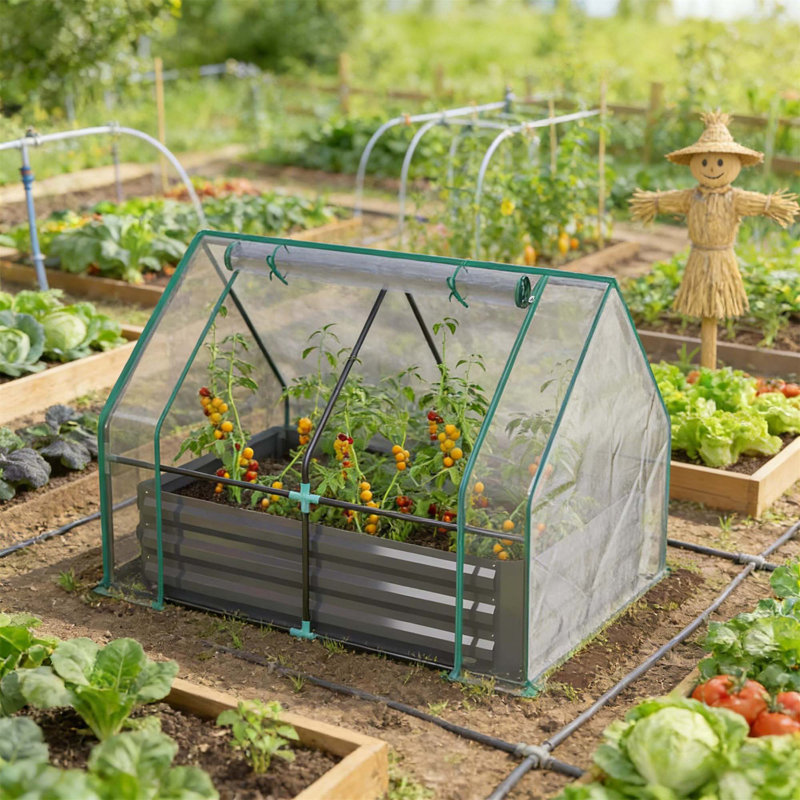 2-In-1 Raised Planter Greenhouse,Raised Garden Bed,Planter Raised Bed, Clear/Dark Gray