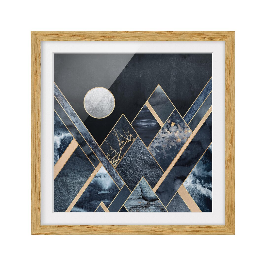 Gerahmtes Poster Golden Moon Abstract Black Mountains