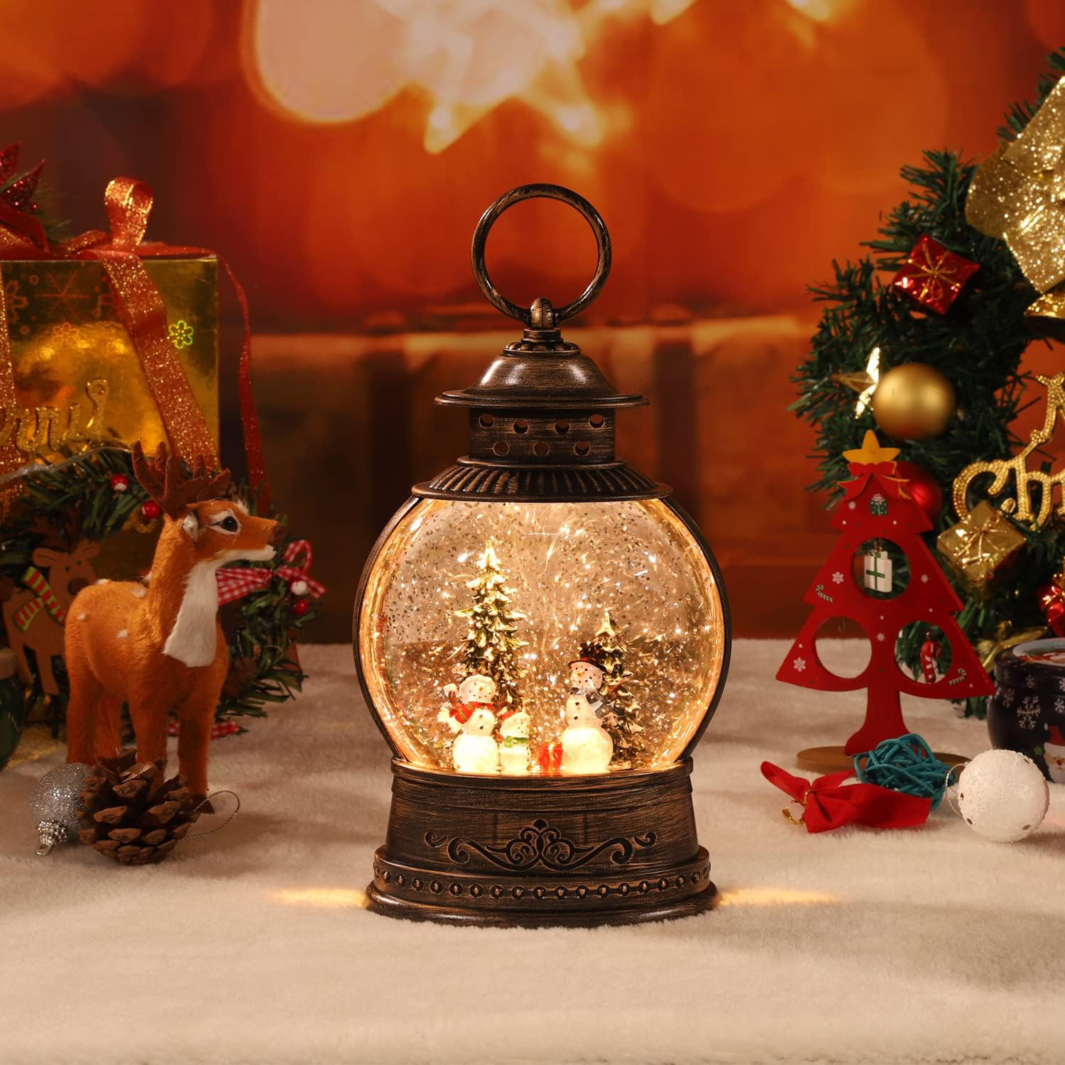 Christmas Decorations, Christmas Lantern Snow Globe, Musical Snow Globe  Water Lantern With Music And Santa Claus,Rotating Flashing Lanterns,  Snowman