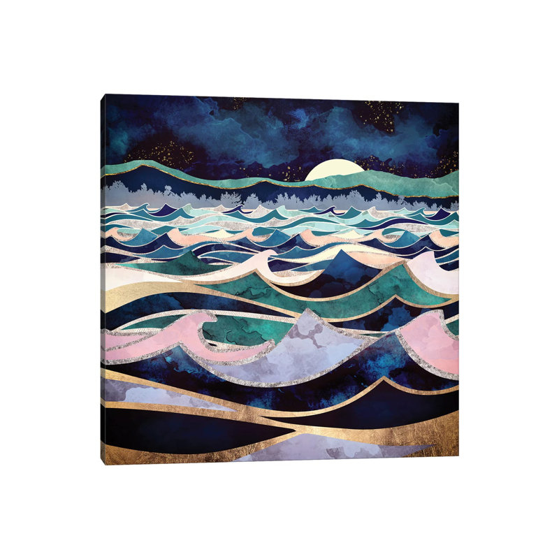 Océan au clair de lune - imprimé, Toile tendue, Pas de tapis, H 12 po x l 12 po x P 1,5 po