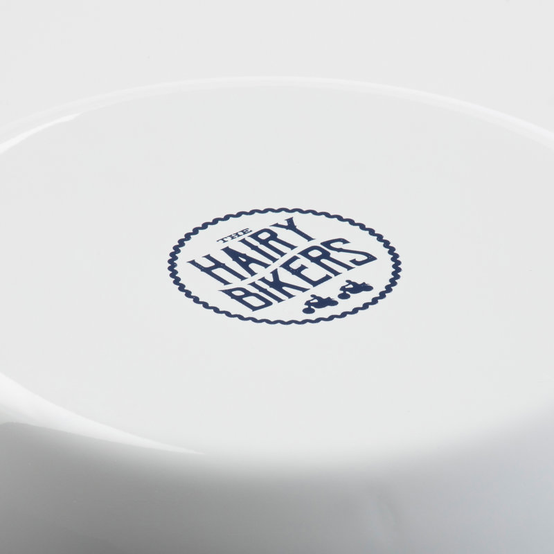 Hairy Bikers 24cm Enamel Pie Dish, White with Blue Trim