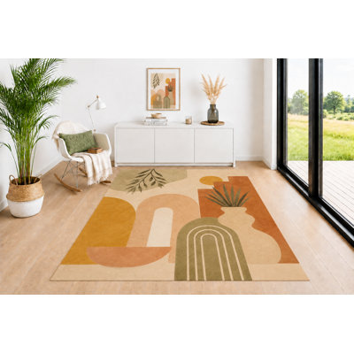 Tapis léger 152 x 213 cm à motif botanique en forme d'arche, idéal pour le salon, la chambre ou la salle à manger.