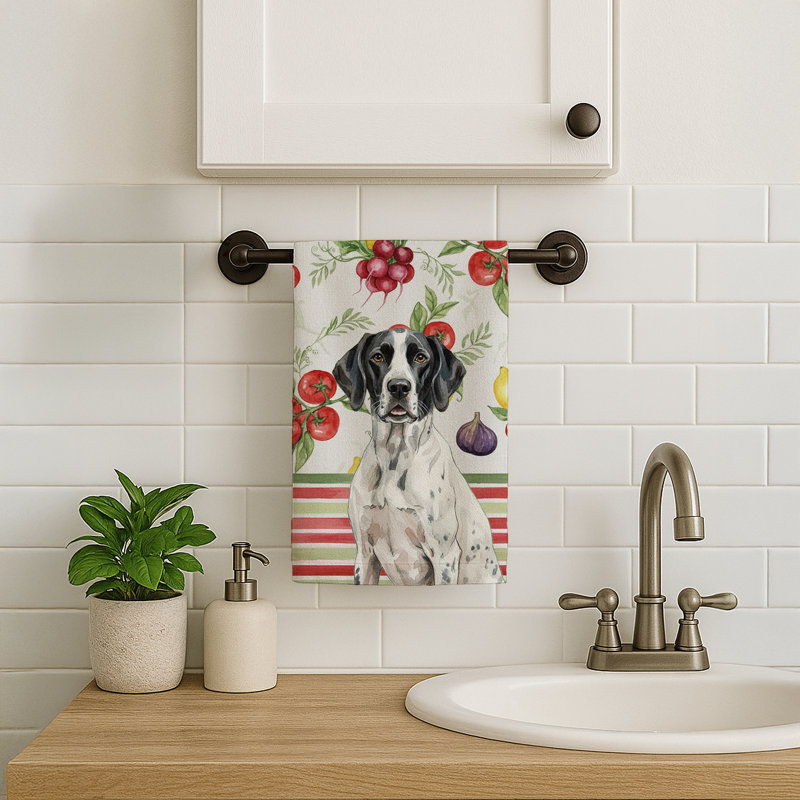 Black and White Pointer Vegetables Kitchen Towel, Black/White Pointer