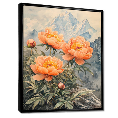 Pivoines de Goten et sommet de montagne III - pivoines, art sur toile