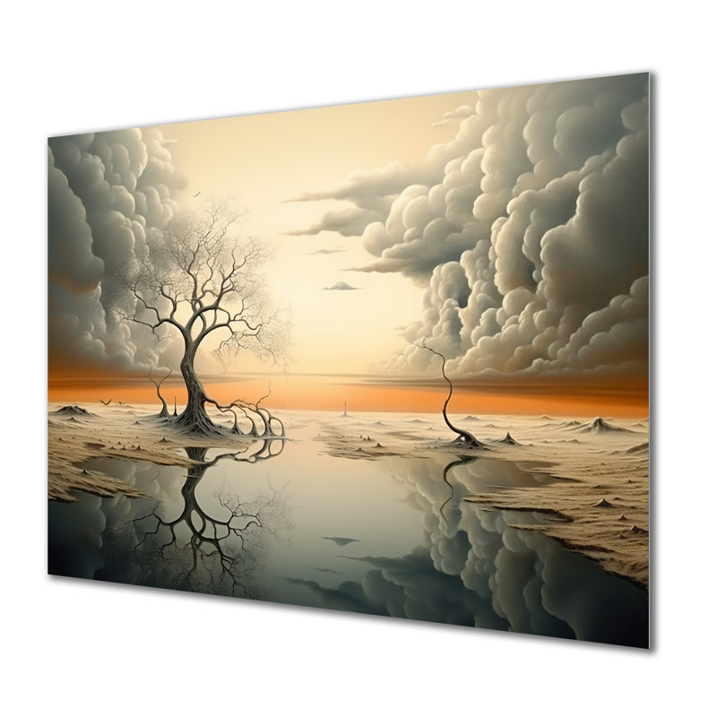 «Surréalisme, paysage désertique II», art mural surréalisme en métal, H 16 po x l 32 po x P 1 po