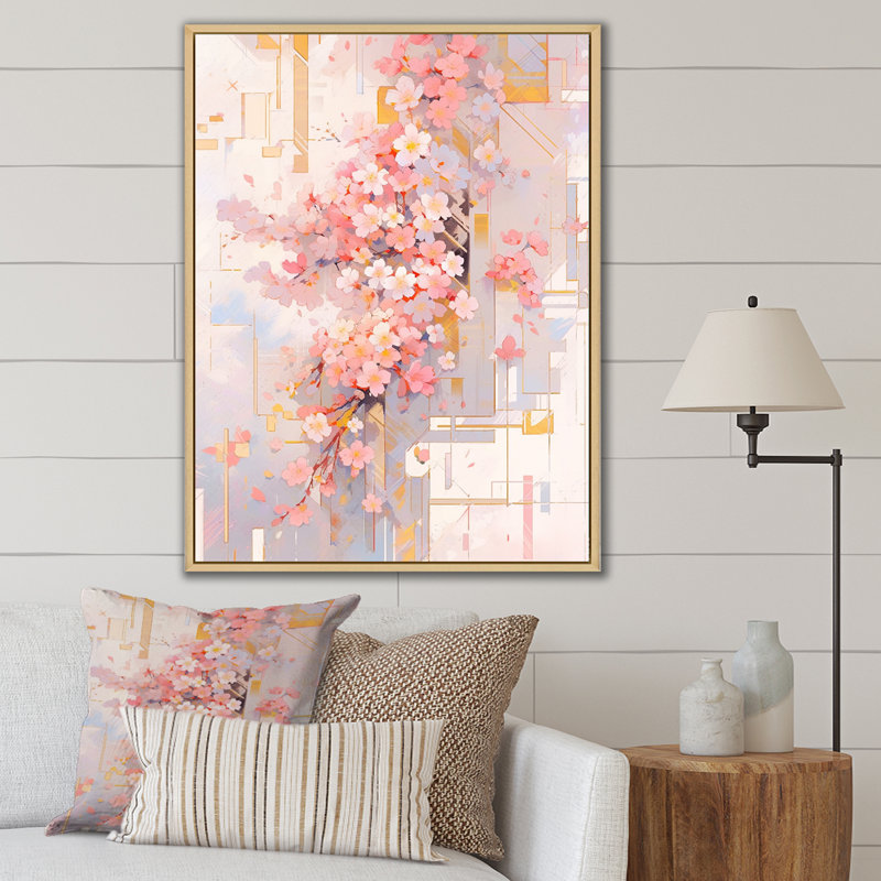 Contemporary Cherry Blossom Bold Stripes - Art mural sur toile Cherry Blossom, H 32 po x l 16 po x P 1 po