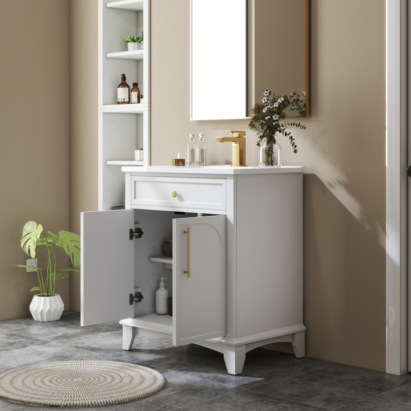 Lavabo de salle de bain moderne avec surface peinte et rangement, Blanc