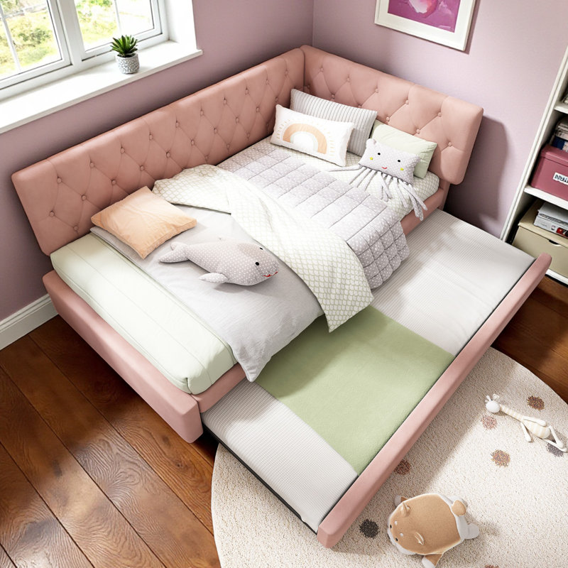 Upholstered with Trundle, Pink
