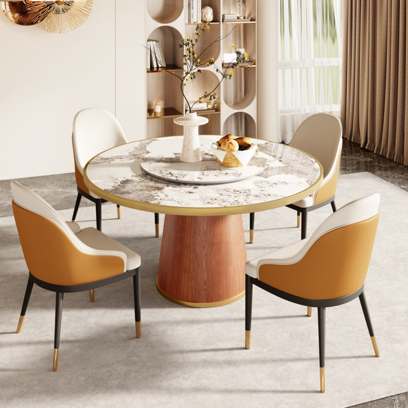 Table de salle à manger Fancy Modern, H 29,52 po x L 59,06 po x l 59,06 po, Blanc / Brun