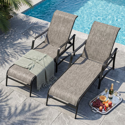 Outdoor PVC-coated polyester Metal Lounge Chairs Set Of 2, 5-level Adjustable Backrest