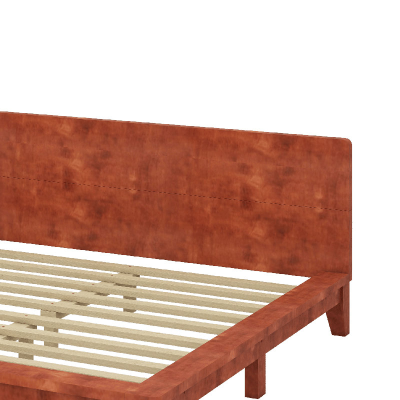 Lit plateforme en bois avec tête de lit, structure de lit moderne et robuste avec support en lattes de bois, Queen, Brown