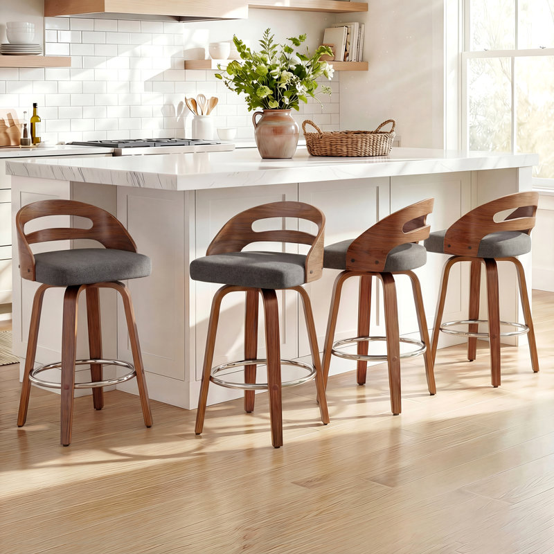 Ensemble de 4 tabourets de comptoir pivotants rembourrés Mahtab, Gris, Tabouret de comptoir (siège d'une hauteur de 25,1