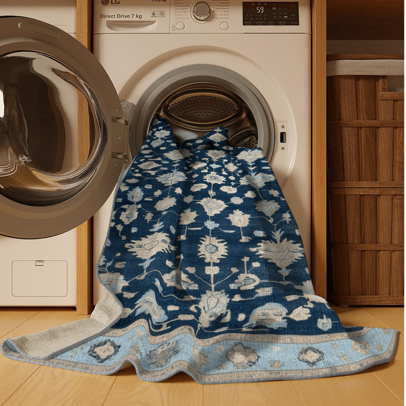 Tapis gris lavable à la machine, Rond 8 pi