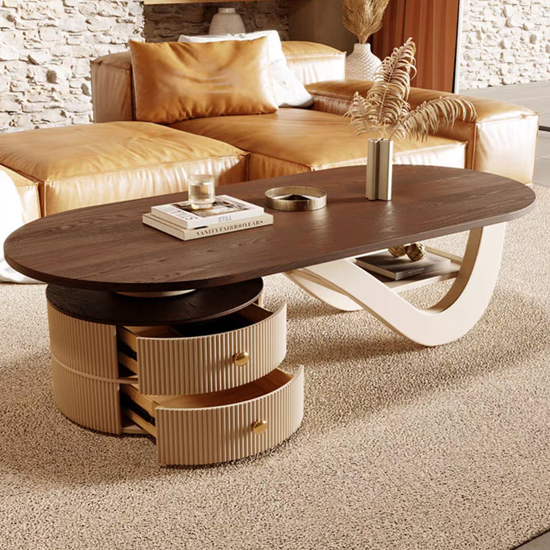 Table basse en bois massif clair wabi-sabi, Crème, H 15,74 po x L 55,11 po x l 25,98 po