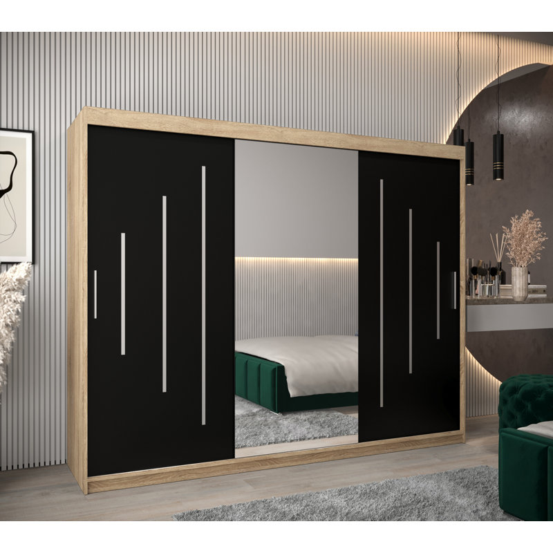 Arryonna 2 Door Manufactured Wood Wardrobe, Black/Oak