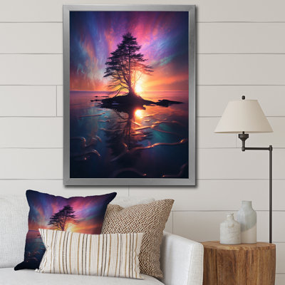 «Majestic Tree In The Lake Aurora Borealis», reproduction sur toile