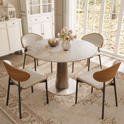 Aversa 43" Round Sintered Stone Dining Table, Stain & Heat Resistant Pedestal Table For Breakfast Nooks, Kitchen & Dining Room