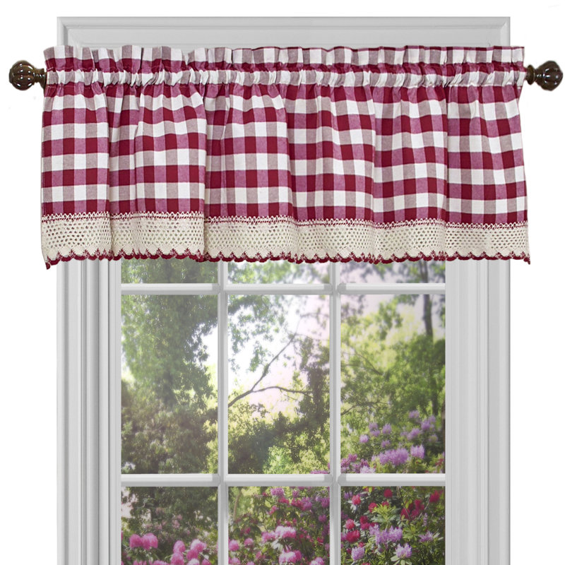 Haylee Cotton Blend Plaid Tailored Window Valance, Burgundy