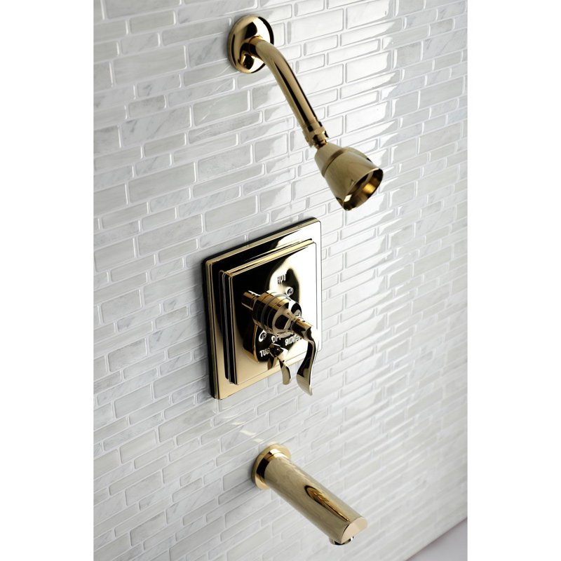 Robinet de baignoire et douche thermostatique, Laiton poli