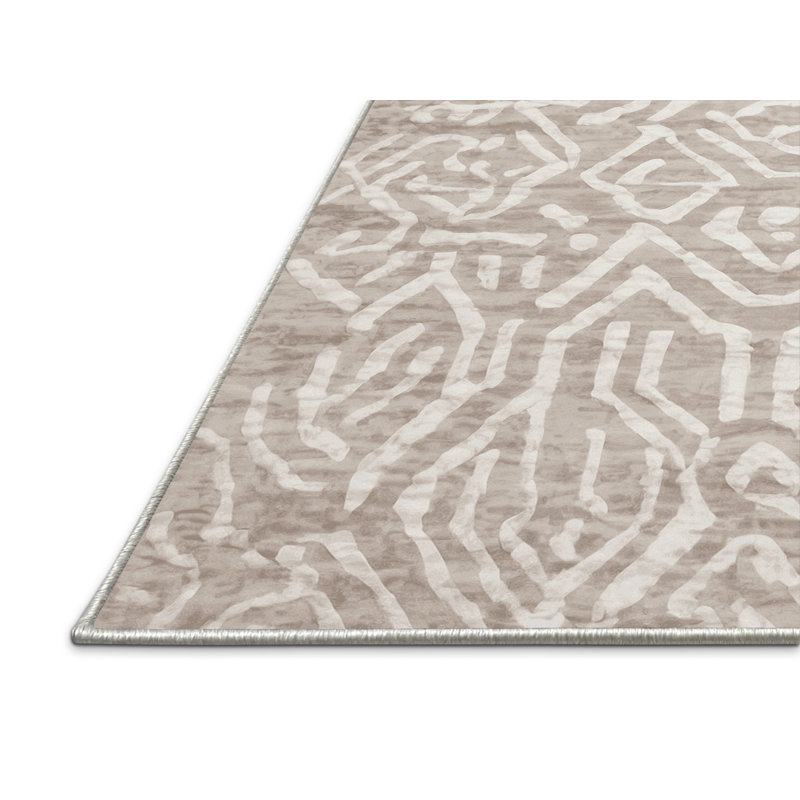Tapis beige soyeux et moelleux, Carré 3 pi