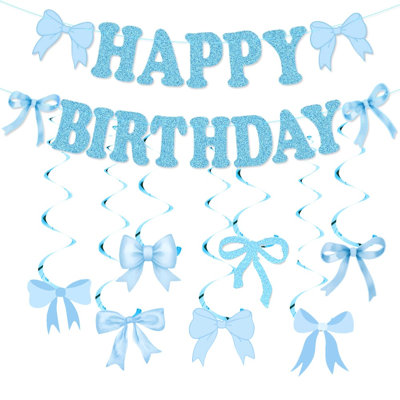 Bannière bleue et paillettes suspendues «Happy Birthday»
