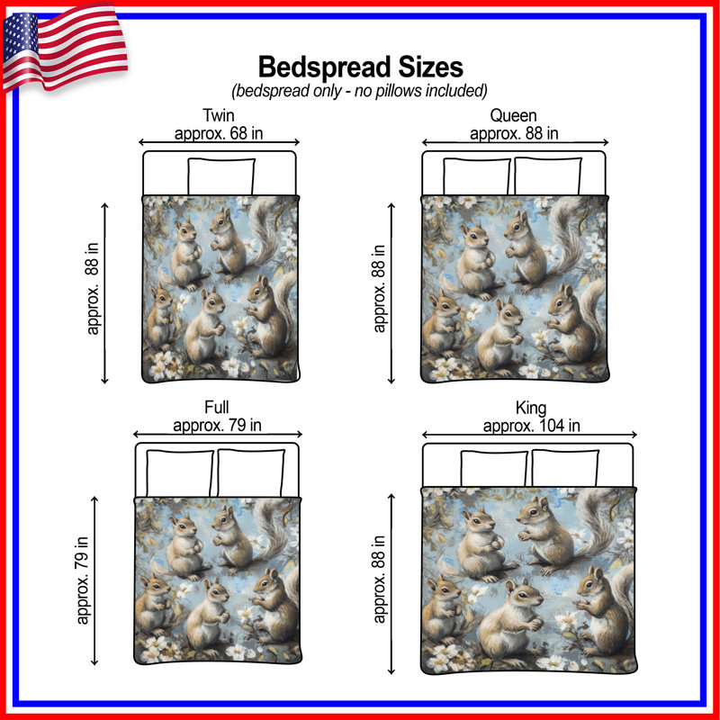 Cute Squirrels With Flowers Bedding Squirrels Bedspread Animals, King