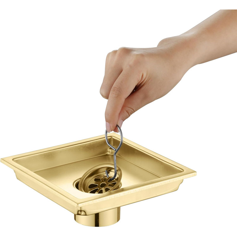 GarveeHome Square Shower Floor Drain,Pattern Grate Removable,with Flange Hair Filter,Stainless Steel,CUPC Certified