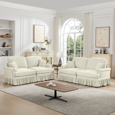 Classic 2 Piece Modular Couch Set With Removable Ruffles And Spindle Legs, Perfect For Living Room Flexibility And Style.
