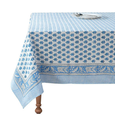 Tablecloth 100% Cotton 60X60 Inch Block Print Square Table Cover, Table Cloth For Weddings, Spring/Summer, Barbeque - Apatite Blue
