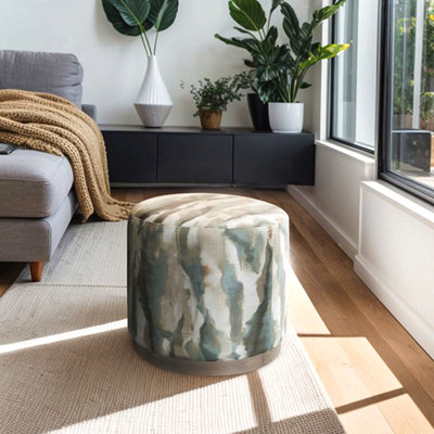 Oval Shape Accent Fabric Upholstered Ottoman