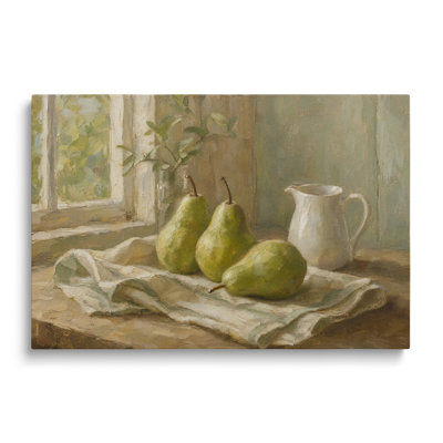 Toile multicolore, poires vertes, nature morte, peinture à l'huile, art mural painterly pour le salon, la salle à manger et la chambre à coucher