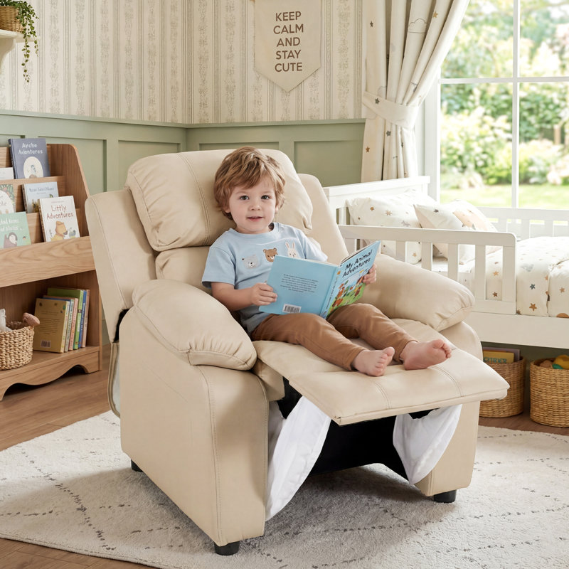 Alexzia Kids 14.2'' Recliner Chair with Collapsible Footrest, Beige
