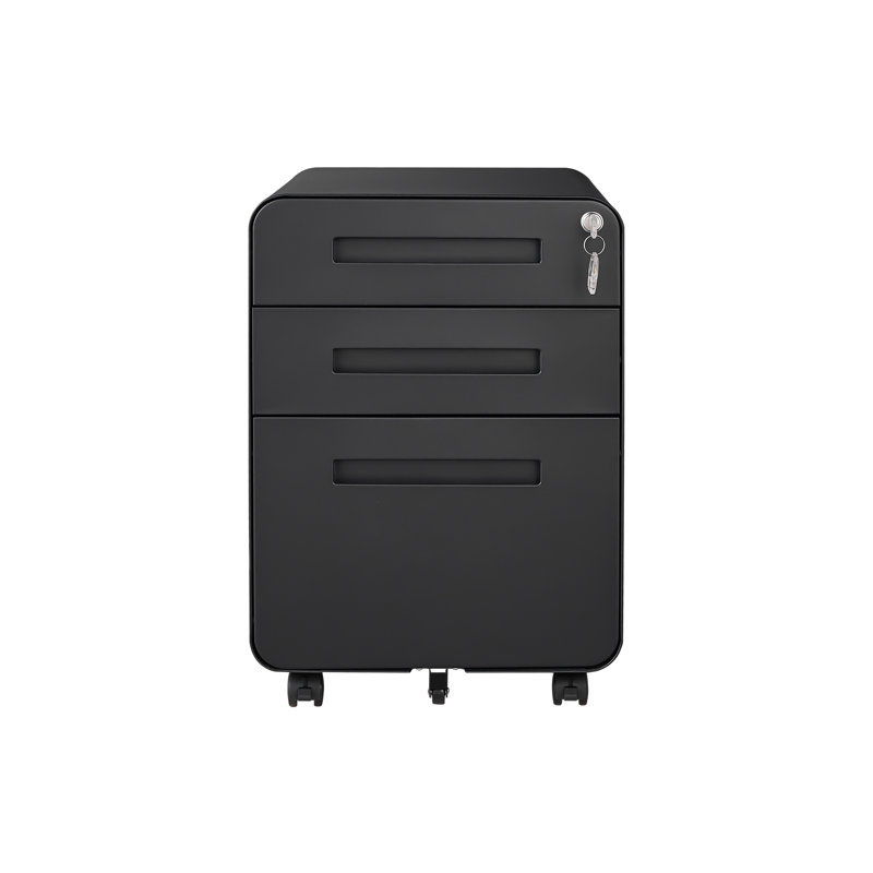 Classeur à 3 tiroirs - verrouillable, résistant, avec arbre de verrouillage en acier massif pour le bureau, rangement sous le bureau, inclinable, fabrication noire robuste