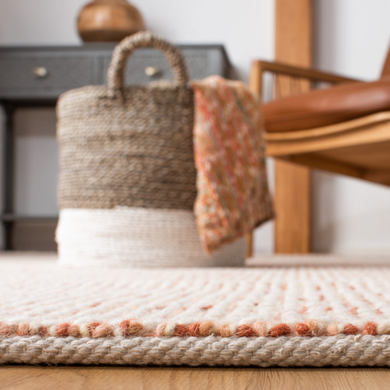 Ivory and Rust Flat Woven Wool Rug, 3' x 5'