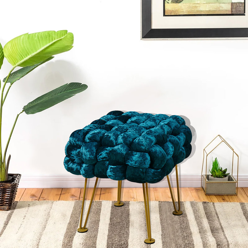 16" Wide Velvet Square Ottoman, Dark Teal Velvet