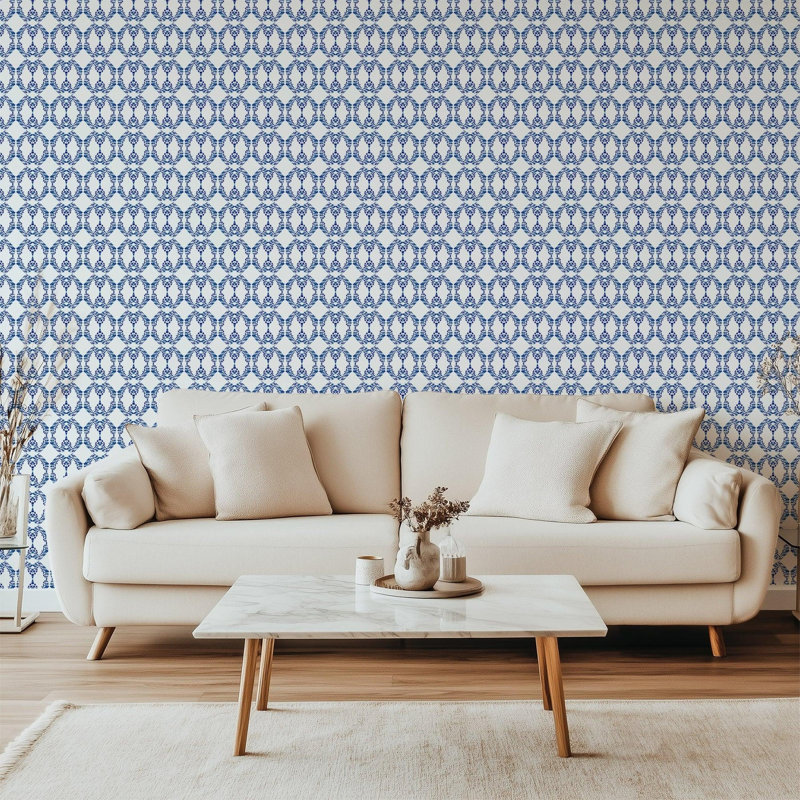 The Blush Label Beverly 10' L x 24" W Wallpaper Roll, Navy, Paper, Non-pasted