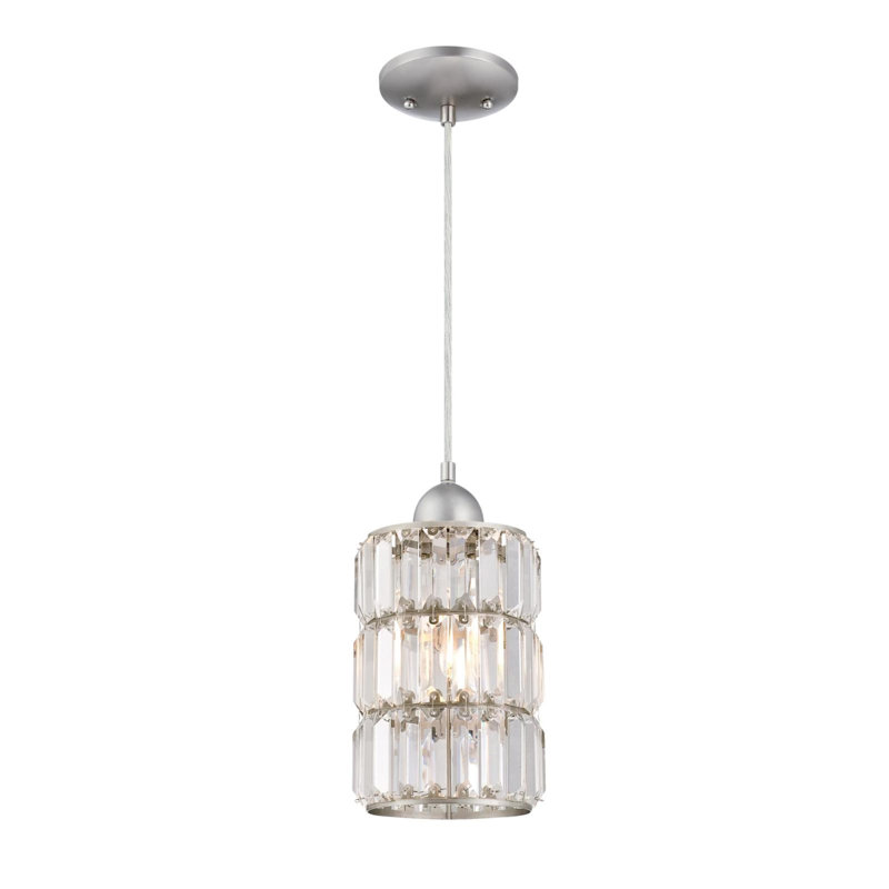 Luminaire suspendu cylindrique à 1 lumière Araceli, Nickel brossé, H 11,5 po x l 6 po x P 6 po