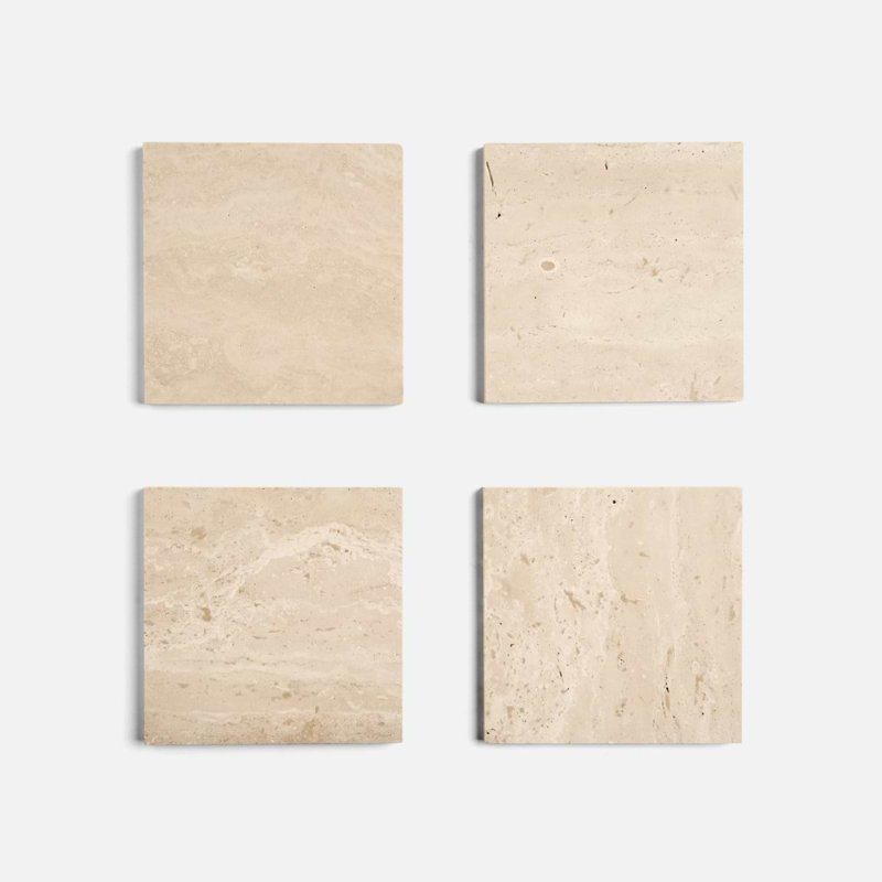 Travertine 6x6 Vein Cut Filled Honed Tile, Ivory Honed