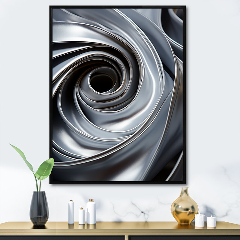 «Gray Spiraling Abstraction - Abstract Spirals», art mural, H 40 po x l 30 po x P 1,5 po, Cadre flottant noir