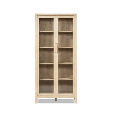 Vitrine en verre de pin recyclé 93 po Marlowe, blanc brossé, bois de pin récupéré blanc brossé