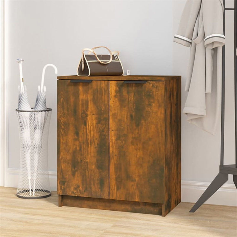 Shoe Cabinet Engineered Wood Hall Shoe Holder Cupboard Organiser Shelf, Smoked Oak